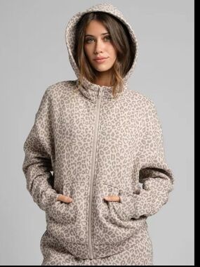 Desert Leopard-Print Zip Hoodie with Hood